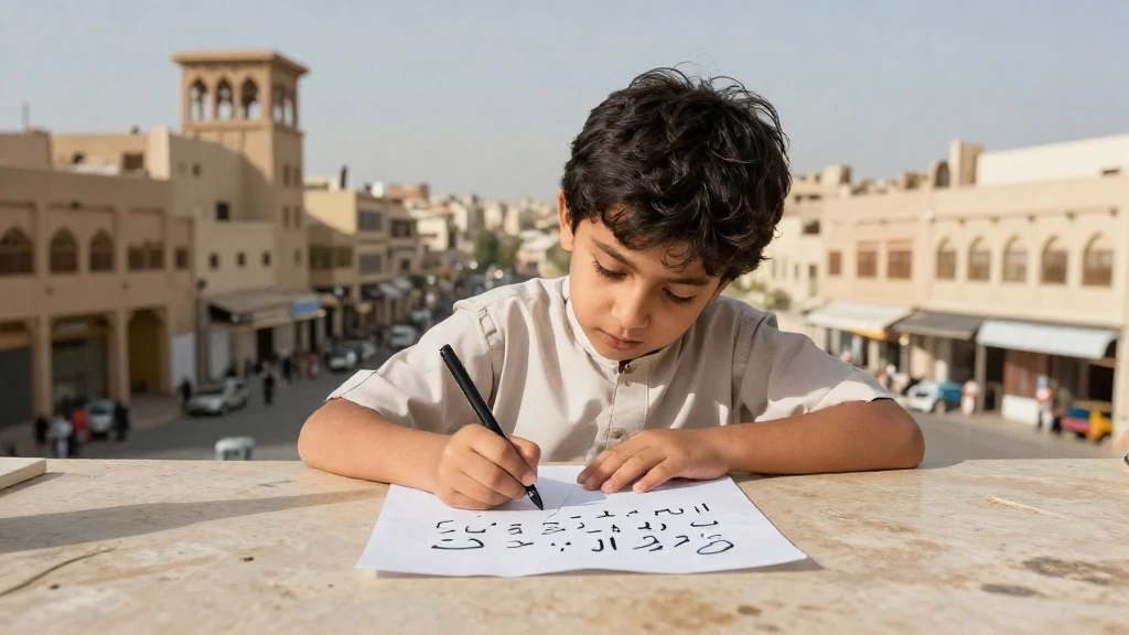 طفل يكتب الحروف العربية